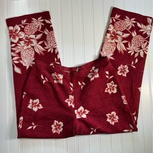 Tommy Bahama 100% silk pants red off white floral Hawaiian cropped summer size 6